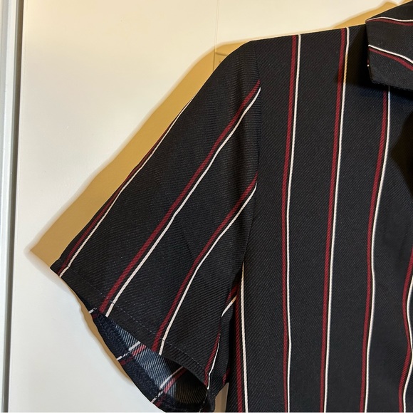 LOTTIE MOSS NAVY COLLARED BUTTON UP WITH RED AND WHITE STRIPES SIZE MEDIUM - Picture 6 of 14